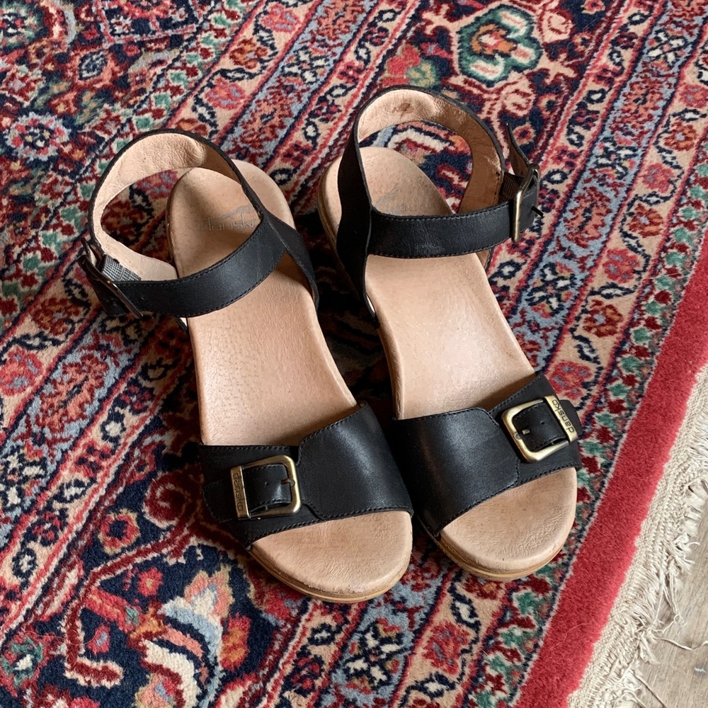Dansko Black Leather Buckle Sandals